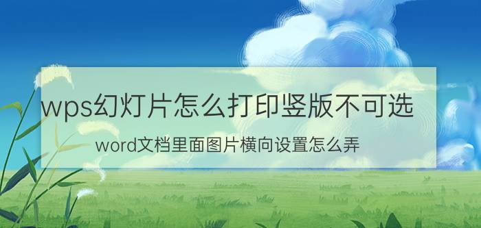 wps幻灯片怎么打印竖版不可选 word文档里面图片横向设置怎么弄？